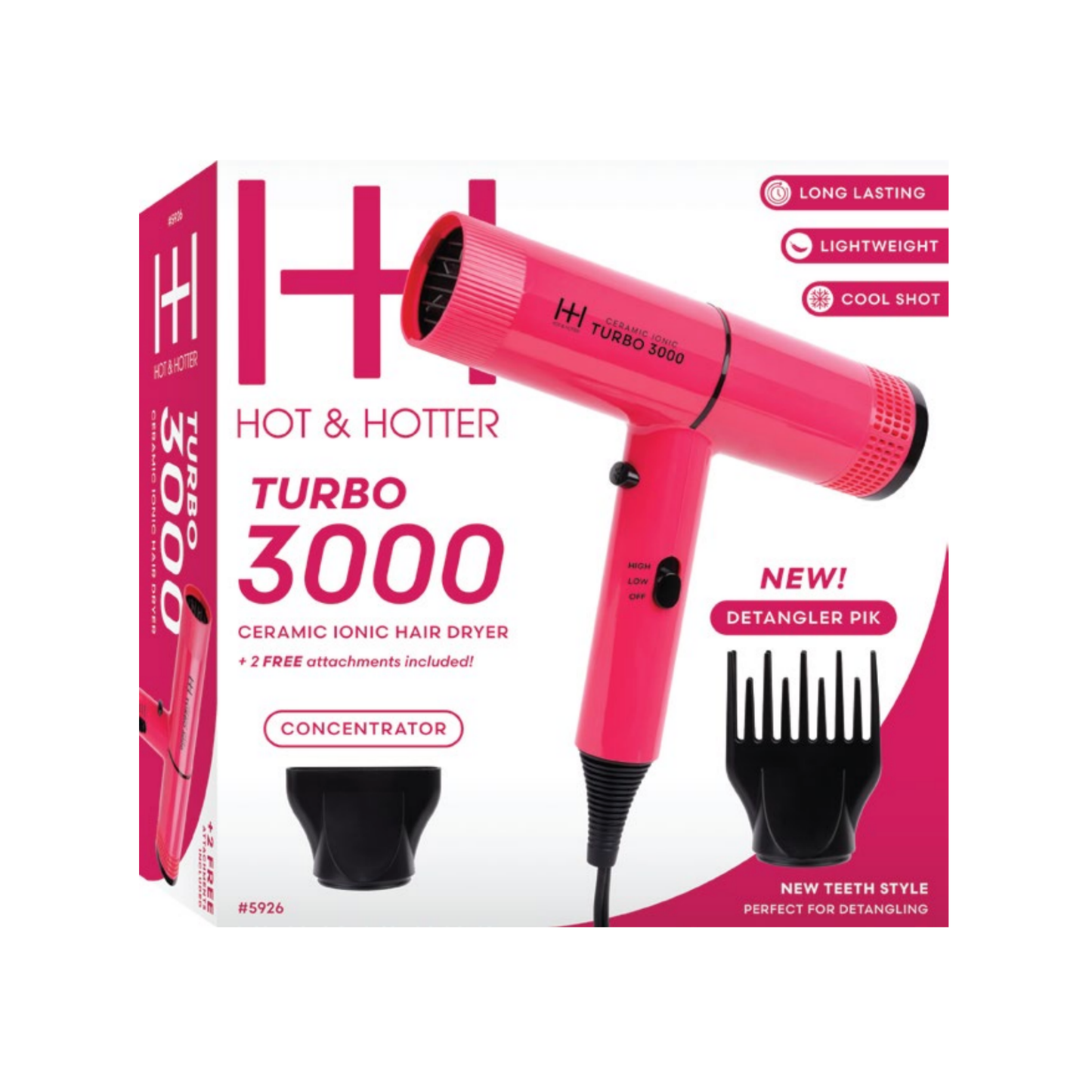 Hot & Hotter Ceramic Turbo 3000 Hair Dryer, Pink