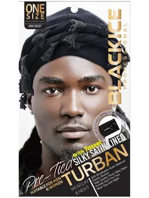 Pre-Tied Silky Satin Lined Turban w/ Tassel