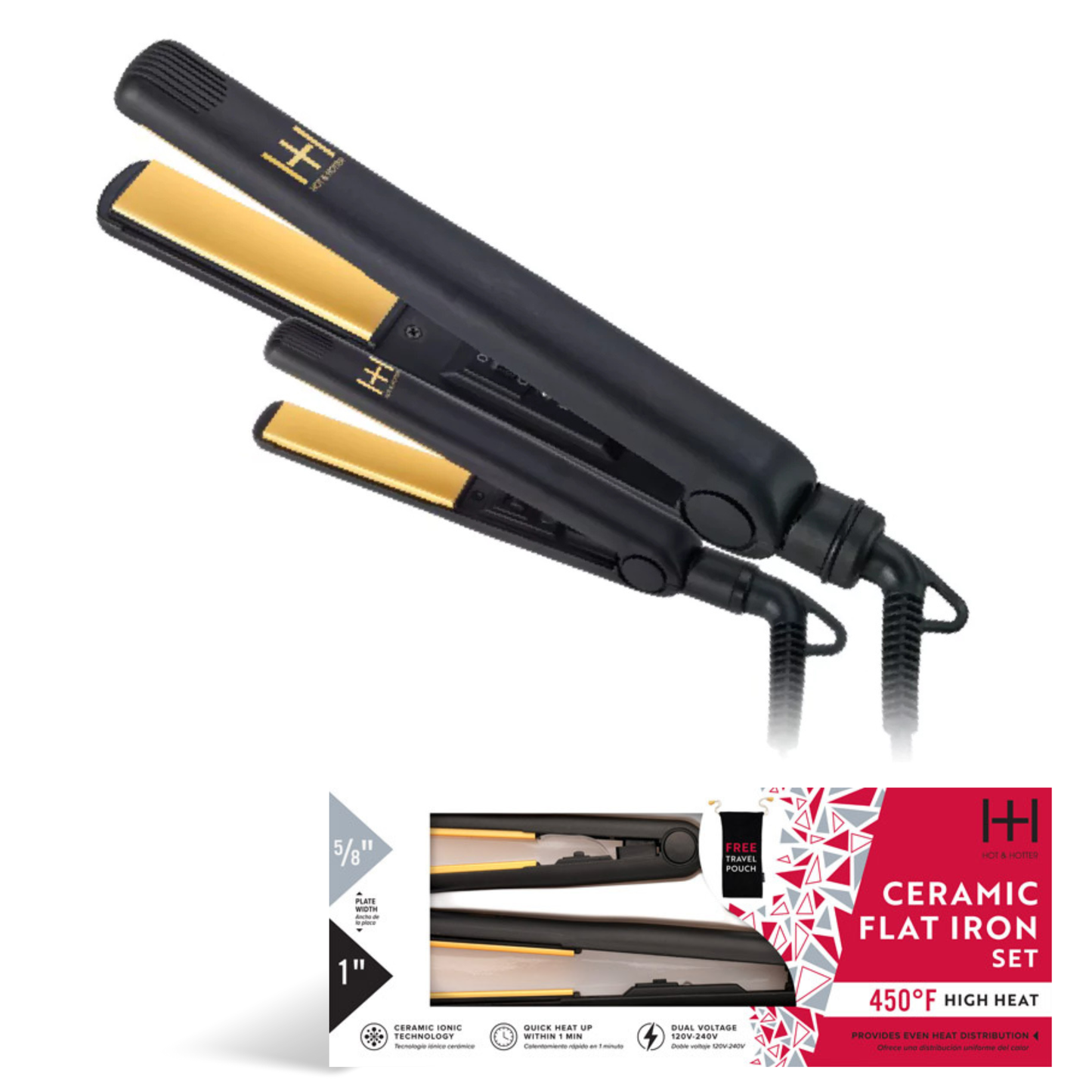 Hot & Hotter Gold Ceramic Electric Flat Iron Combo