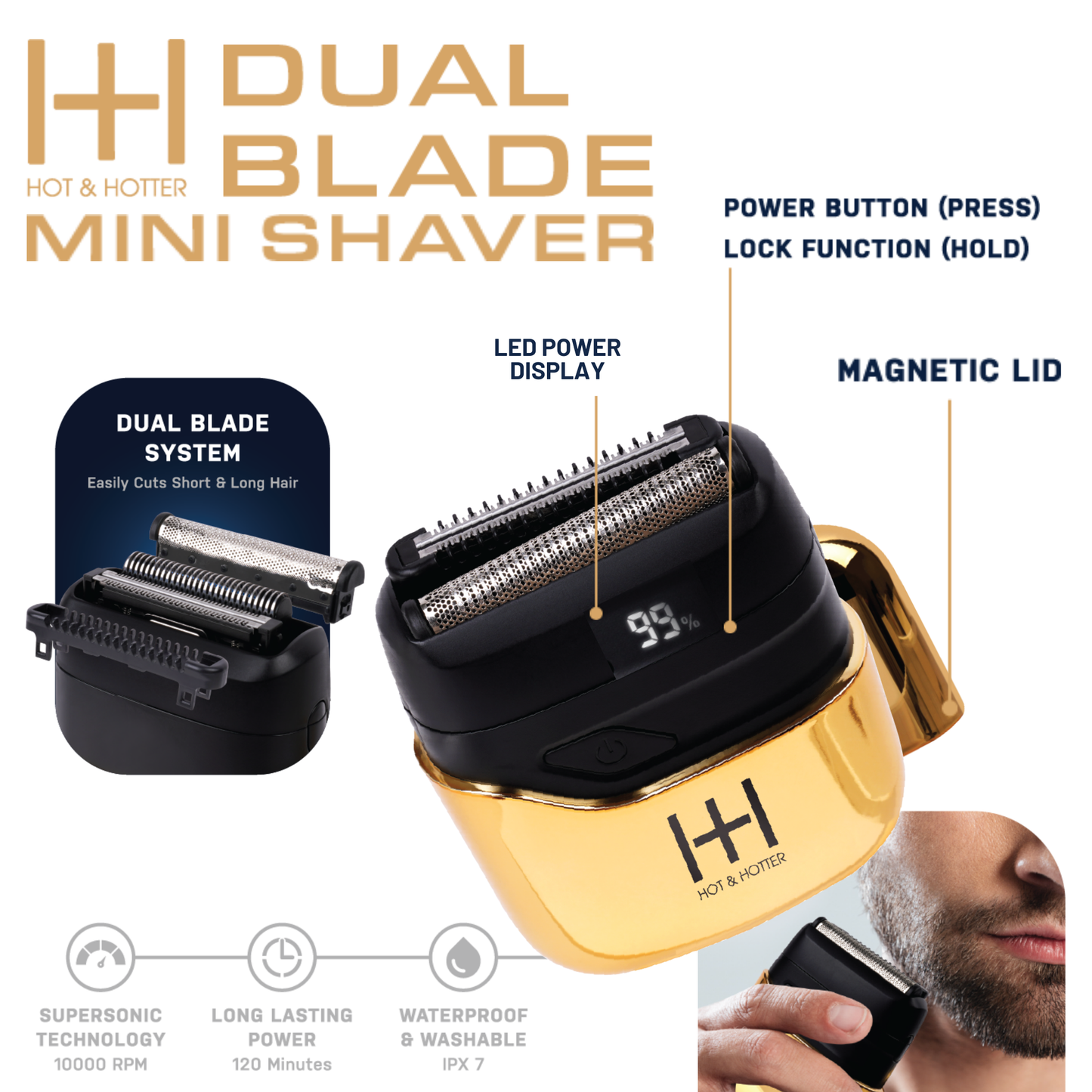 Hot & Hotter Dual Blade Mini Shaver, Gold
