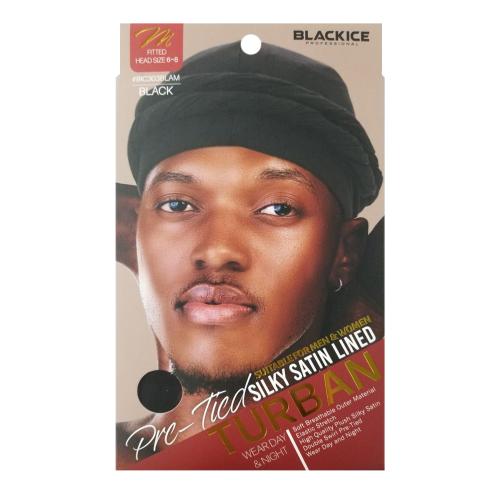 Black Ice Professional Pre-Tied Silky Satin Lined Turban