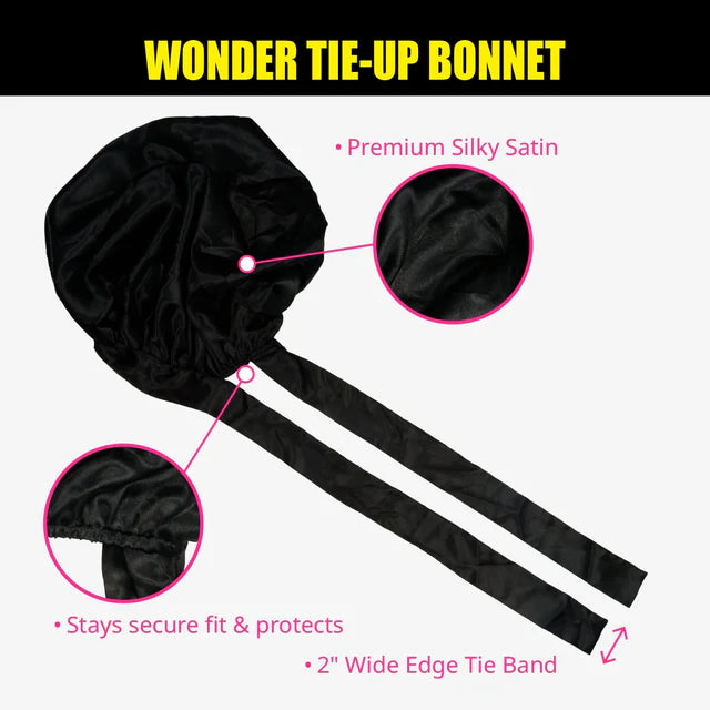 Ebin Wonder Wig Tie-Up Bonnet - Black