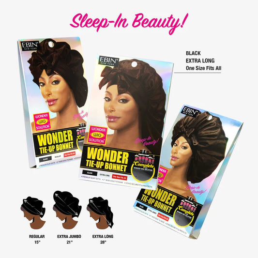 Ebin Wonder Wig Tie-Up Bonnet - Black