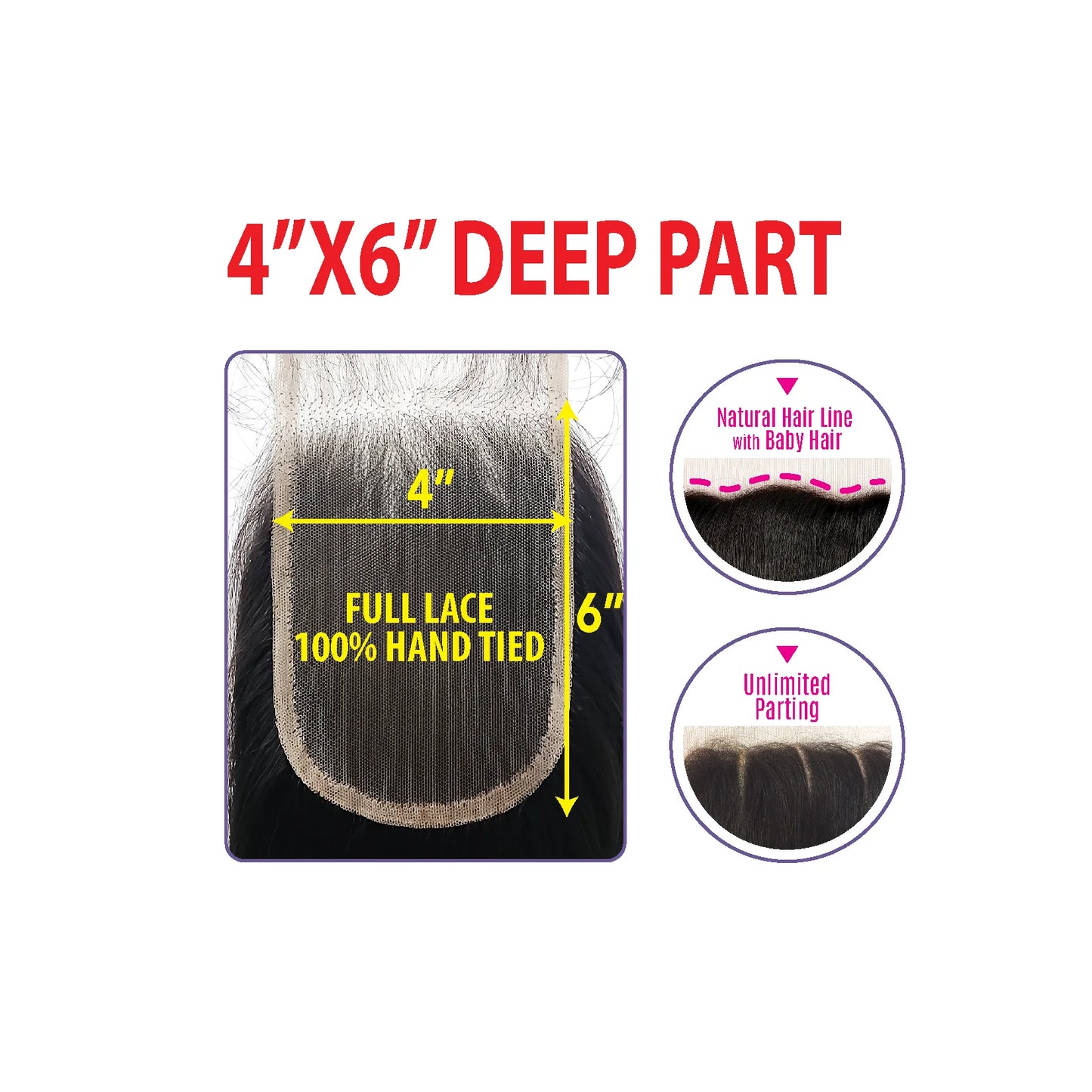 Eve Platino 4pcs 20"22"24"4x6 Straight Closure