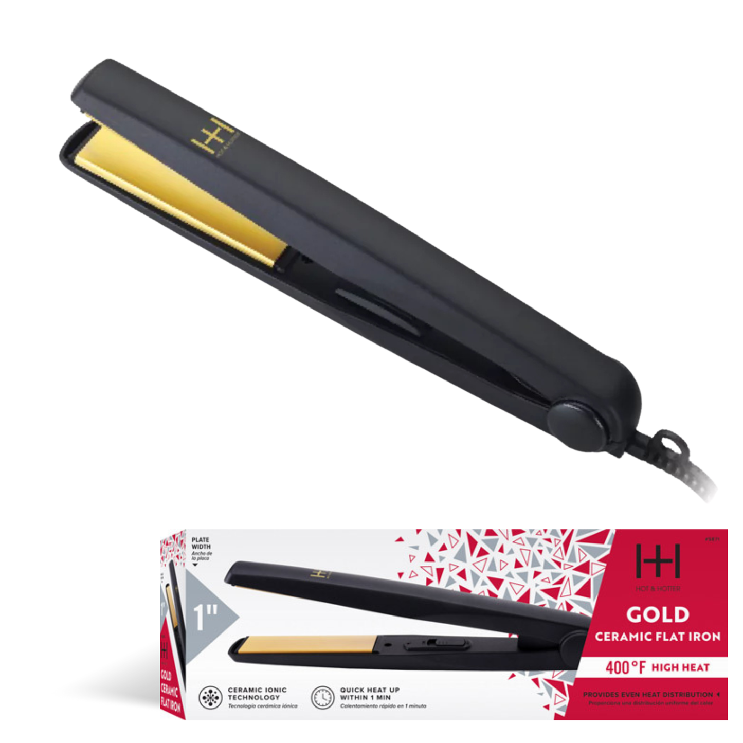 Hot & Hotter Gold Ceramic Electric Flat Iron 1 Inch