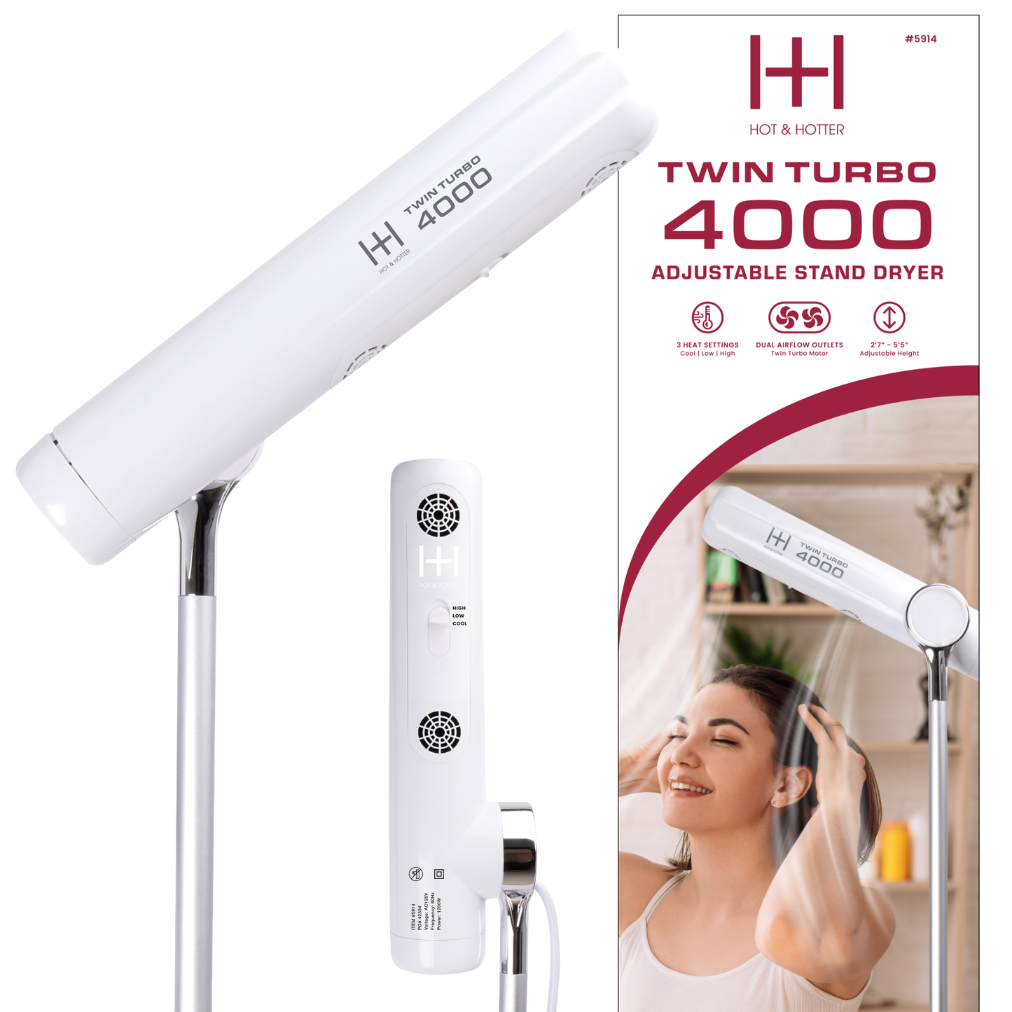 Hot & Hotter Twin Turbo 4000 Adjustable Handsfree Stand Drye